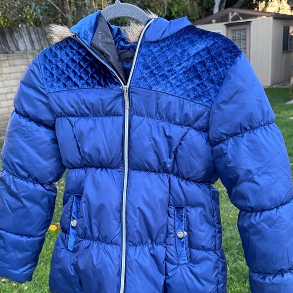 limites too Other - Limited Too Blue Quilted Velvet Yoke Puffer Coat with Hood